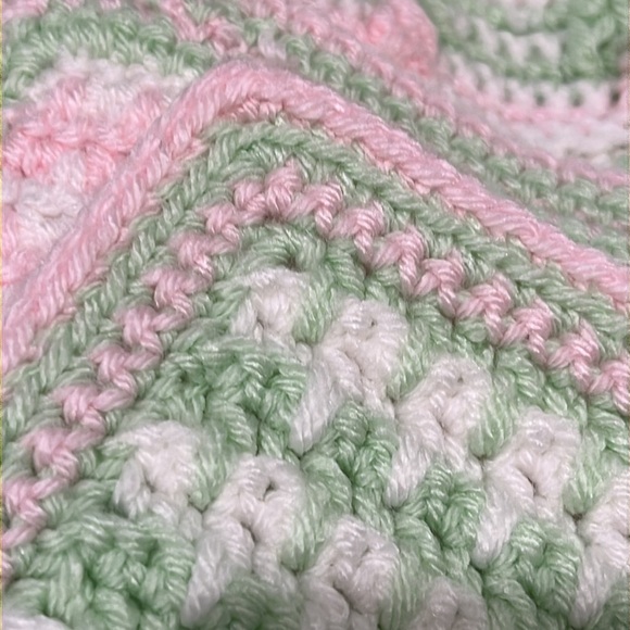 Pink and Green Crochet BABY CRIB BLANKET, PINK ROSE Throw Blanket SIZE 38X40” - Picture 6 of 9
